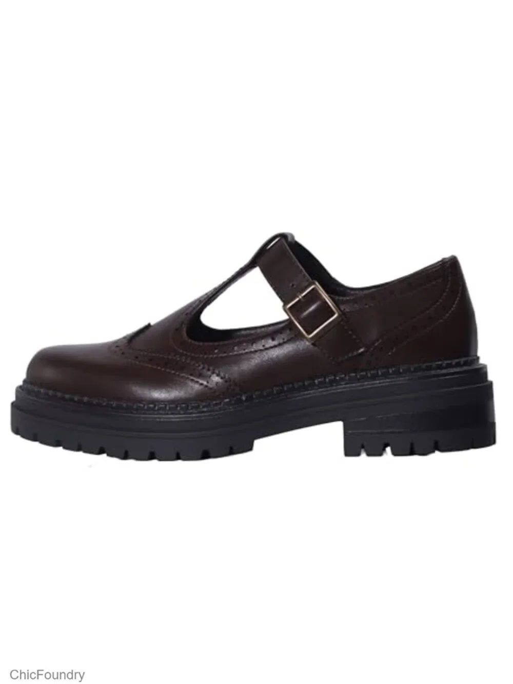 Women's T-Strap Platform Mary Jane Shoes Round Toe PU Leather Oxfords Flats
